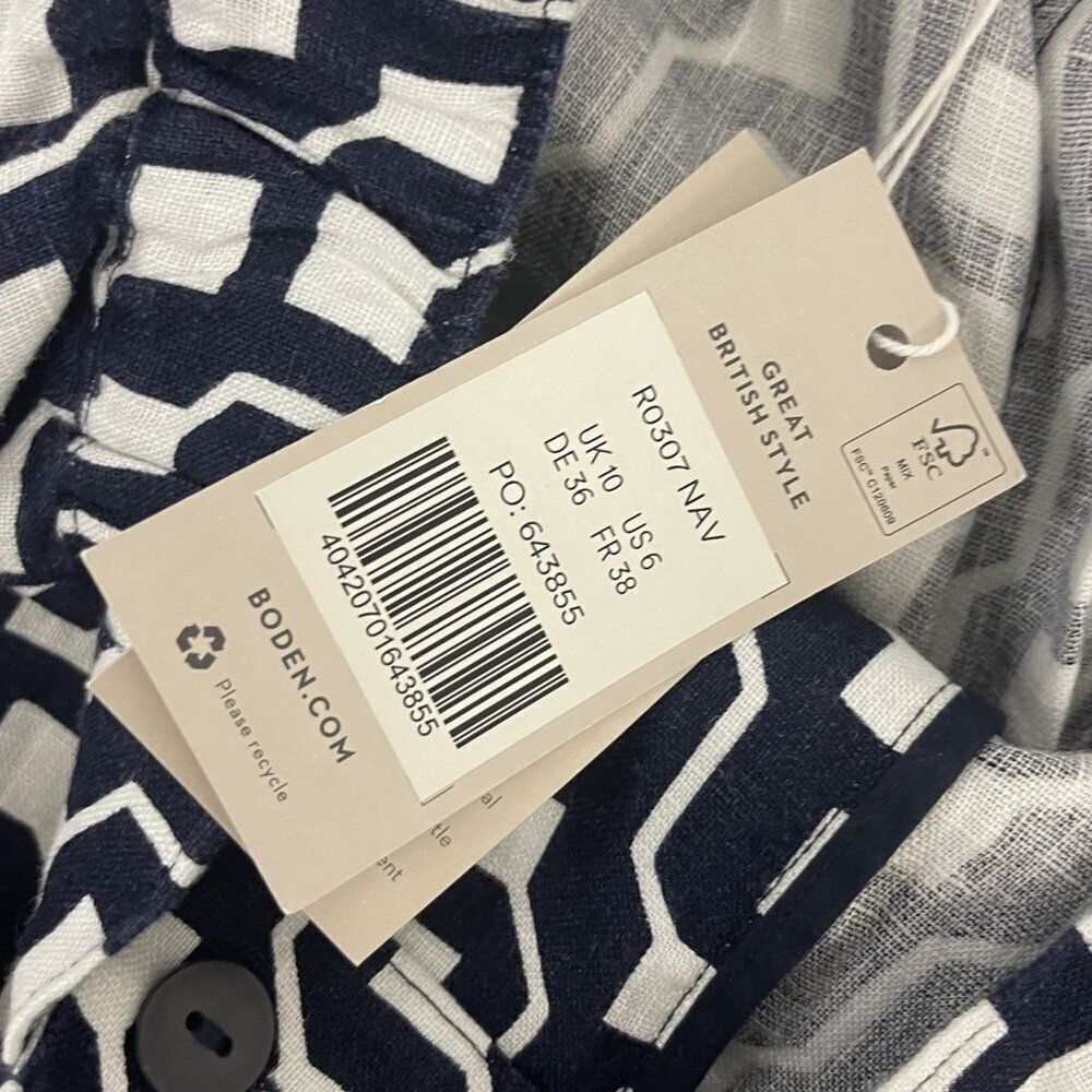 Boden Womens Pants UK 10 US 6 Navy Blue Geometric Linen Trousers R0307 NWT - Picture 5 of 9